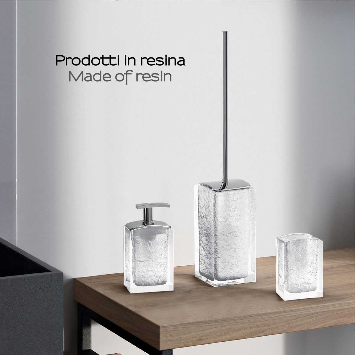 Antares Environment Photo Set 3 Pz. (Distributeur, Porte-brosse à dents, Porte-brosse) Transparent-Blanc