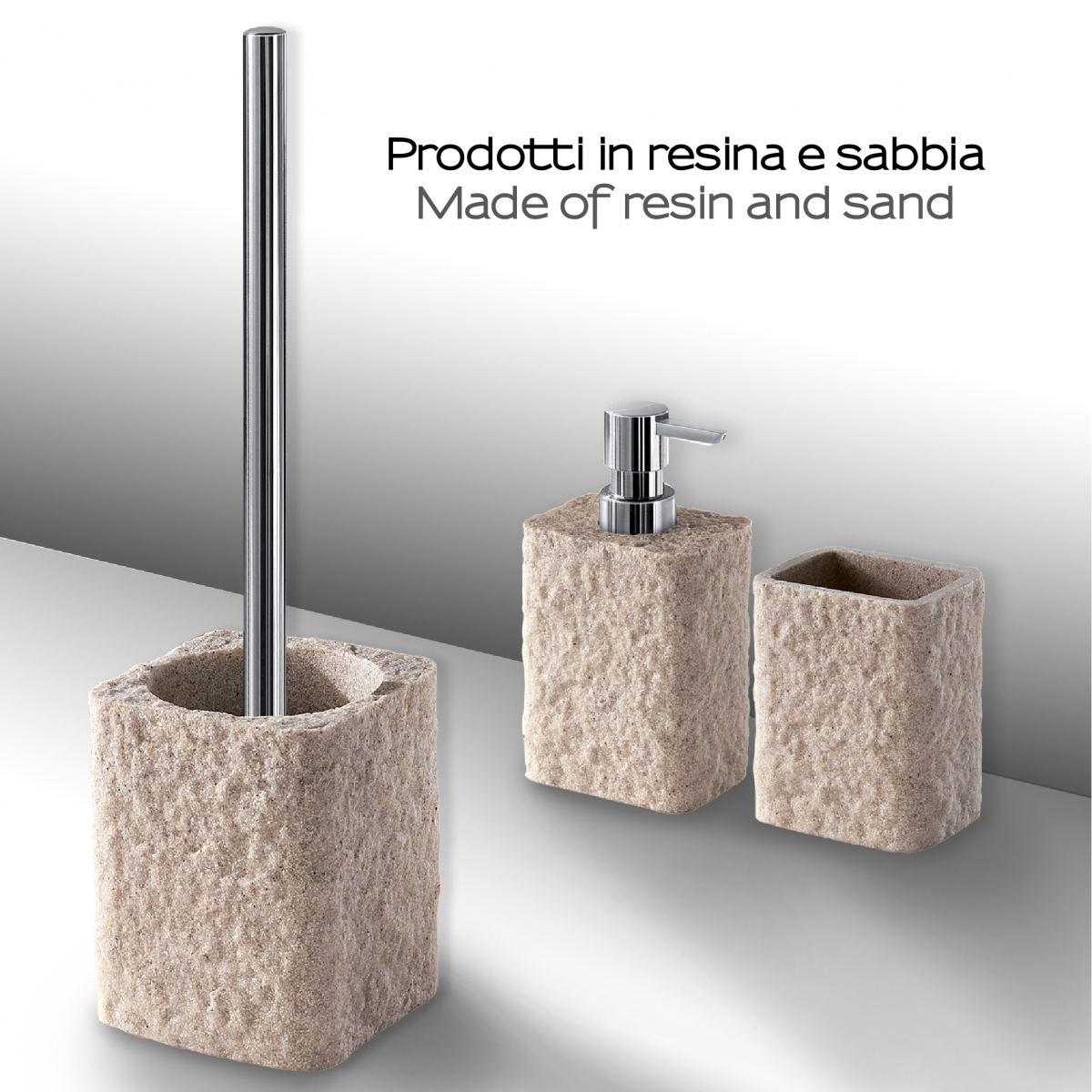 Aries Environment Photos Set 3 Pz. (Dispenser, Toothbrush holder, Brush holder) Beige [51713]