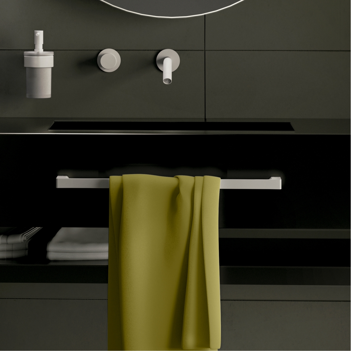 Ambient photos of Pirenei Set 4 Pz. (Towel rack 35Cm, Towel holder, Hanger, Ring) Matte White [51771]
