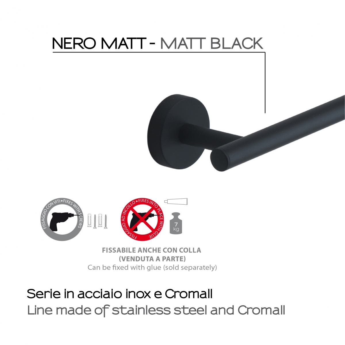 Ambient photos of Eros Set 4 Pz. (Towel rack 45Cm, Towel holder, Hanger, Ring) Matte Black [51789]