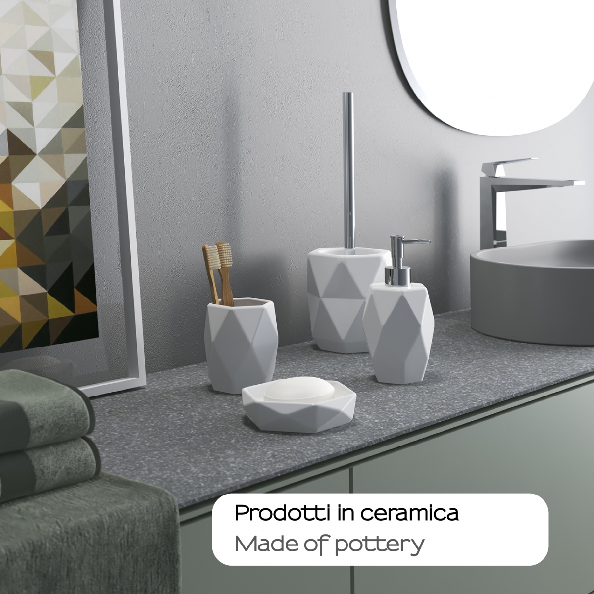 Dalia ambient photos Set 4 Pz. (Dispenser, Toothbrush holder, Soap dish, Toilet brush) White [51815]