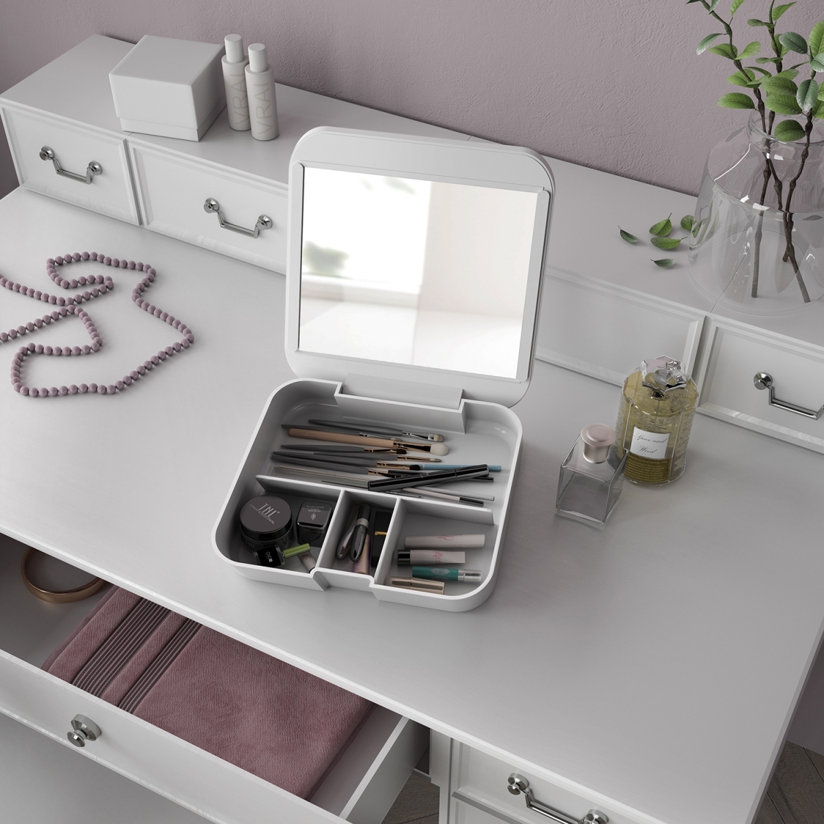 Ambient Photos of Organizer With Mirror Seventy White [51941]