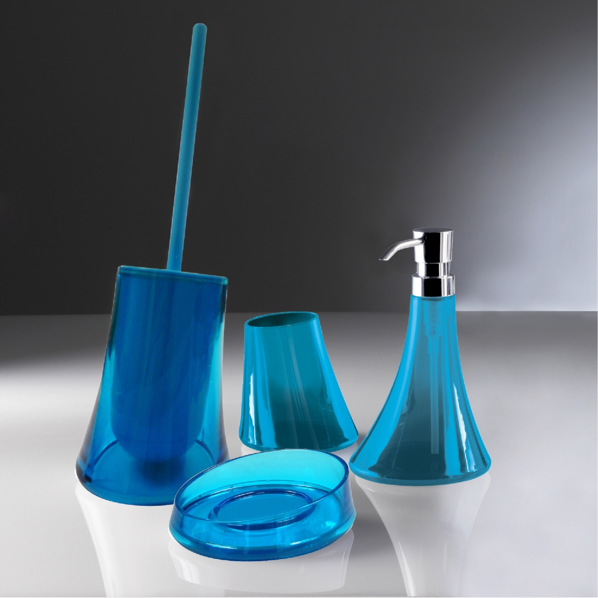 Ambient-Fotos von Floo-Set 4 Pz. (Spender, Zahnbürstenhalter, Seifenschale, Toilettenbürste) Türkis [51950]