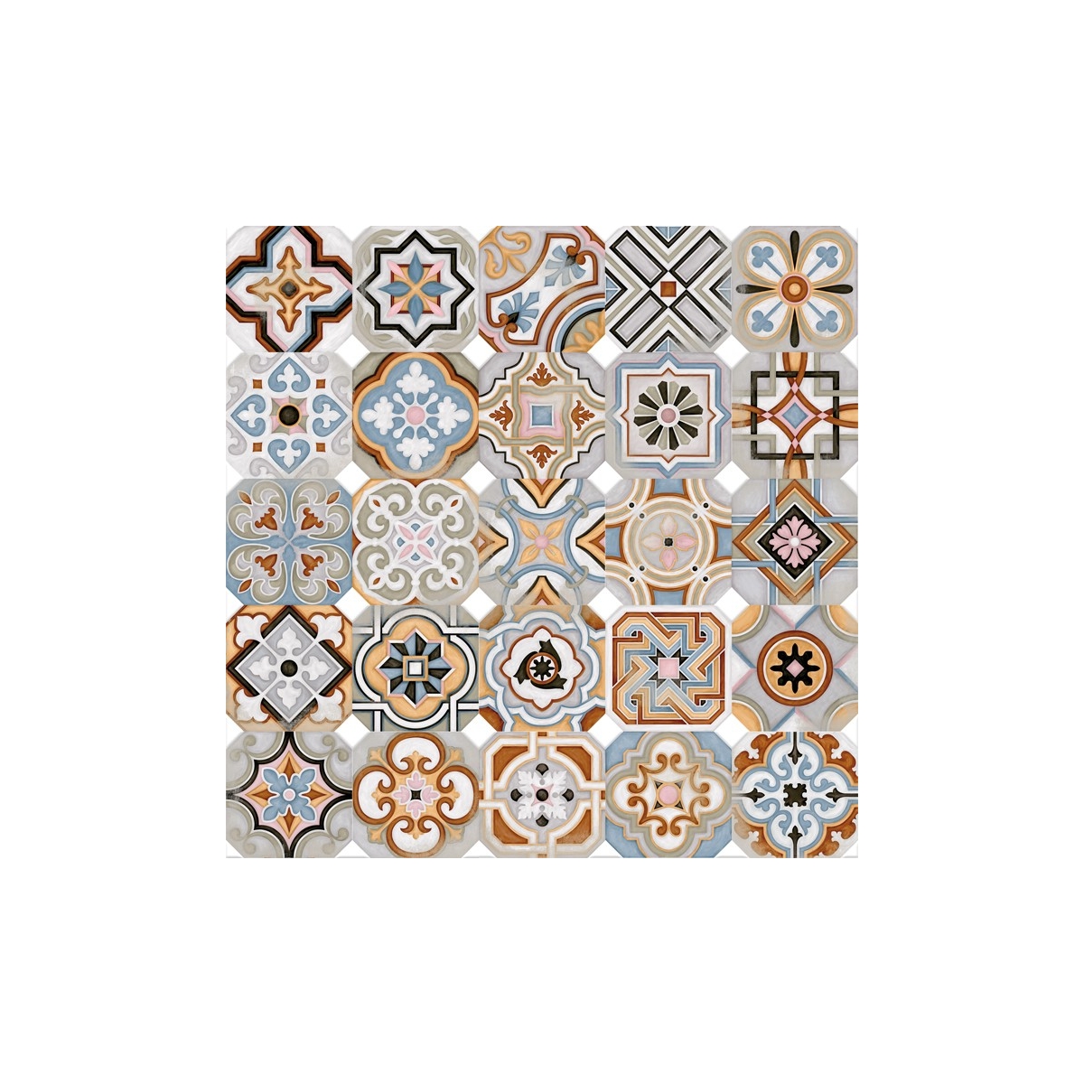 Musichalls Multicolore Octogone 20x20 - Sol hydraulique en porcelaine antidérapant