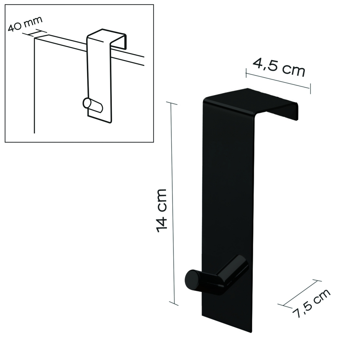 40Mm Matte Black Door Hanger