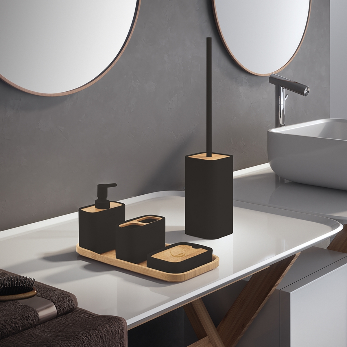 Image de Ninfea Porte-brosse de toilette en bambou noir