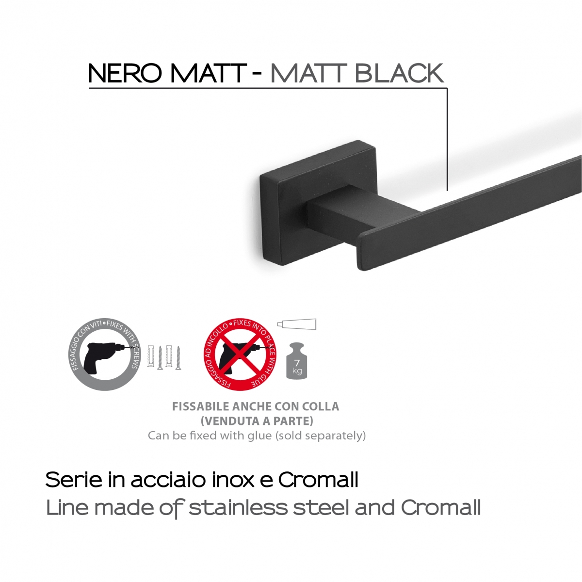 Ambient photos of Atena Set 4 Pz. (Towel rack 35Cm, Towel holder, Hanger, Ring) Matte Black [52137]