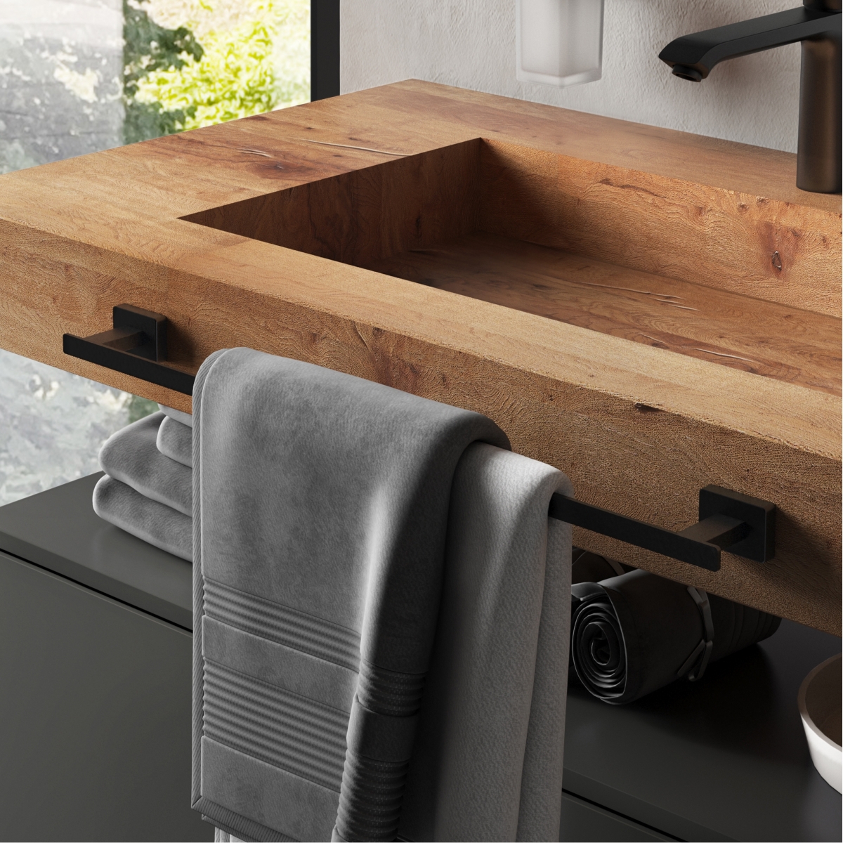 Ambient photos of Atena Set 4 Pz. (Towel rack 35Cm, Towel holder, Hanger, Ring) Matte Black [52139]