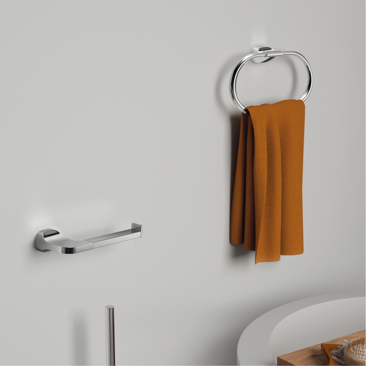 Ambient photos of Stelvio Set 4 Pz. (Towel rack 35Cm, Towel holder, Hanger, Ring) Chrome [52149]