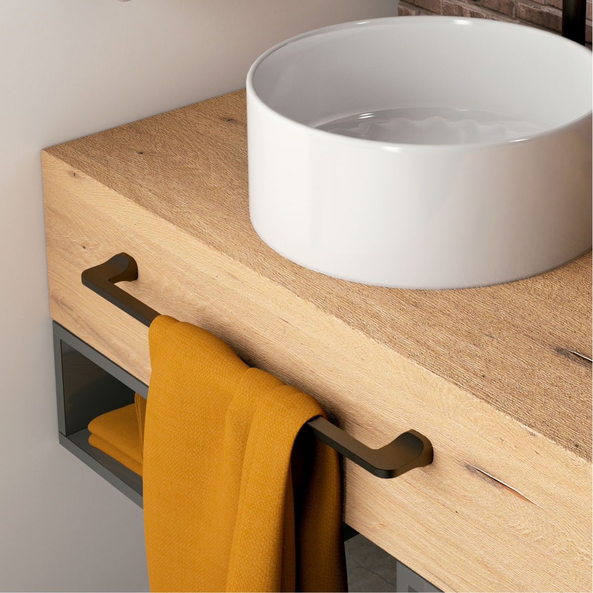 Ambient photos of Stelvio Set 4 Pz. (Towel rack 35Cm, Towel holder, Hanger, Ring) Matte Black [52159]