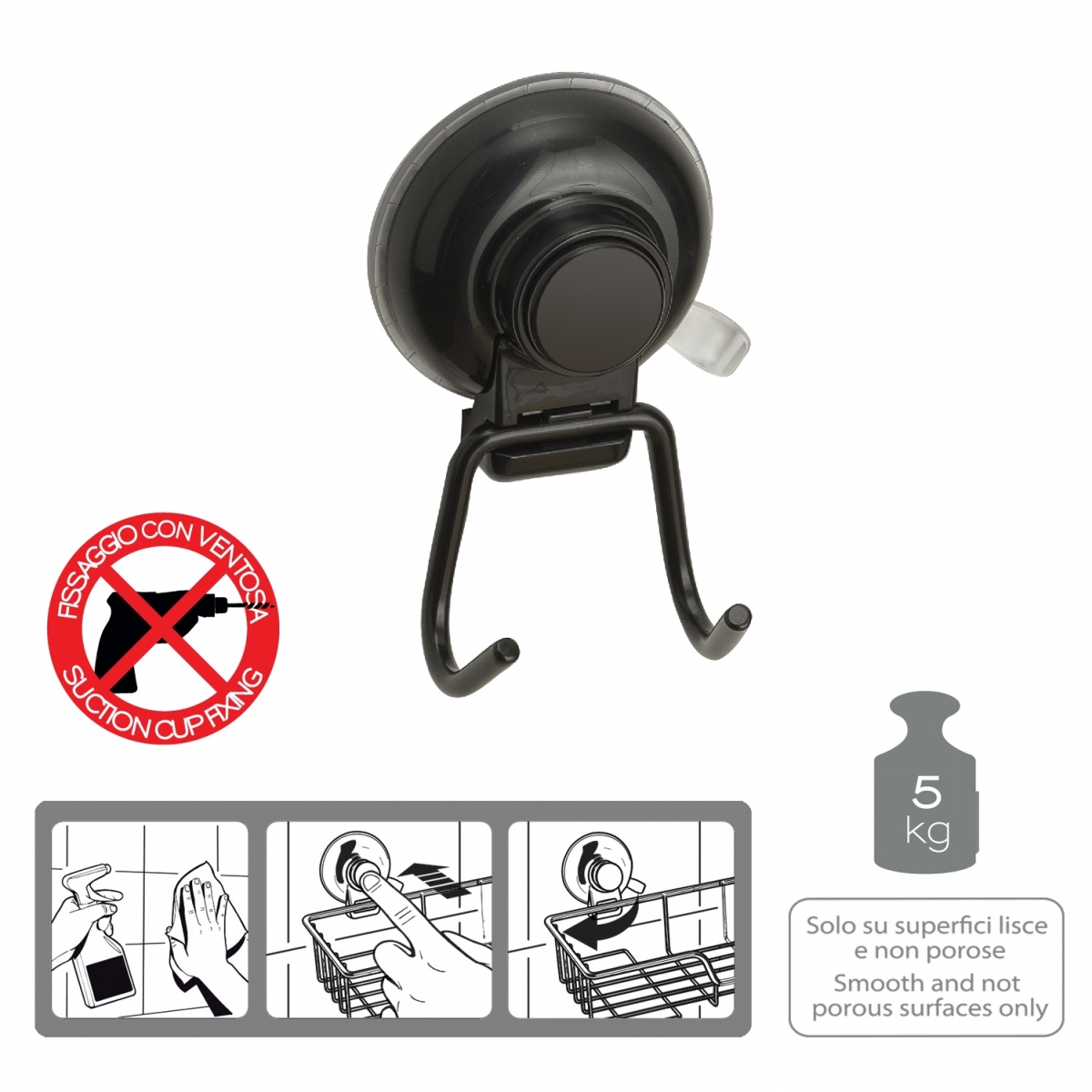 Detail des doppelten Saugnaps-Hot Matte Black