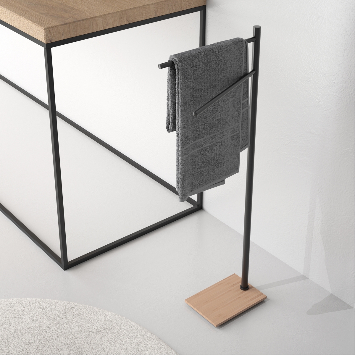 Fotos ambiente de Trilly Natural-Matte Black Floor Standing Towel Rack [52195]