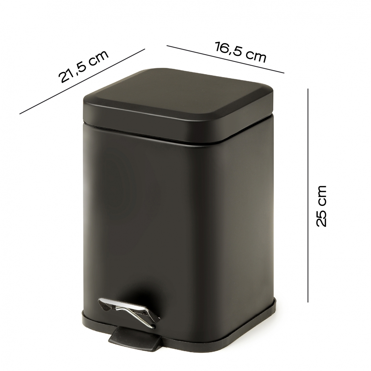 Papelera Argenta 3 Lt Negro Mate