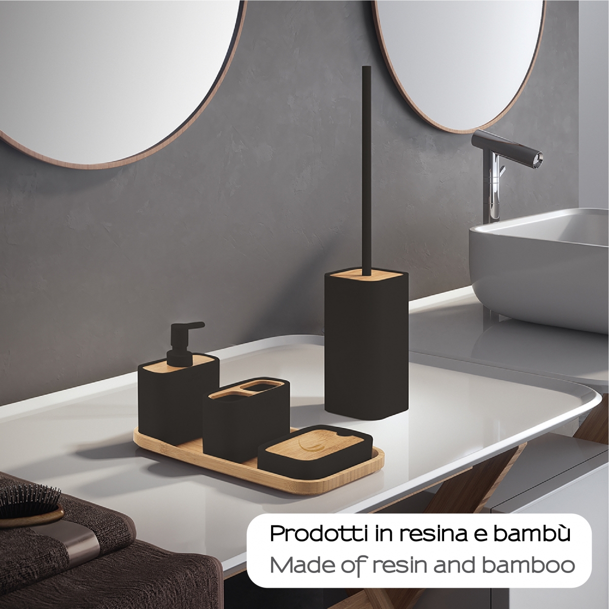 Fotos ambiente de Ninfea set 5 Pz. (Dispensador + Suporte para Escova de Dentes) Preto Mate [52246]