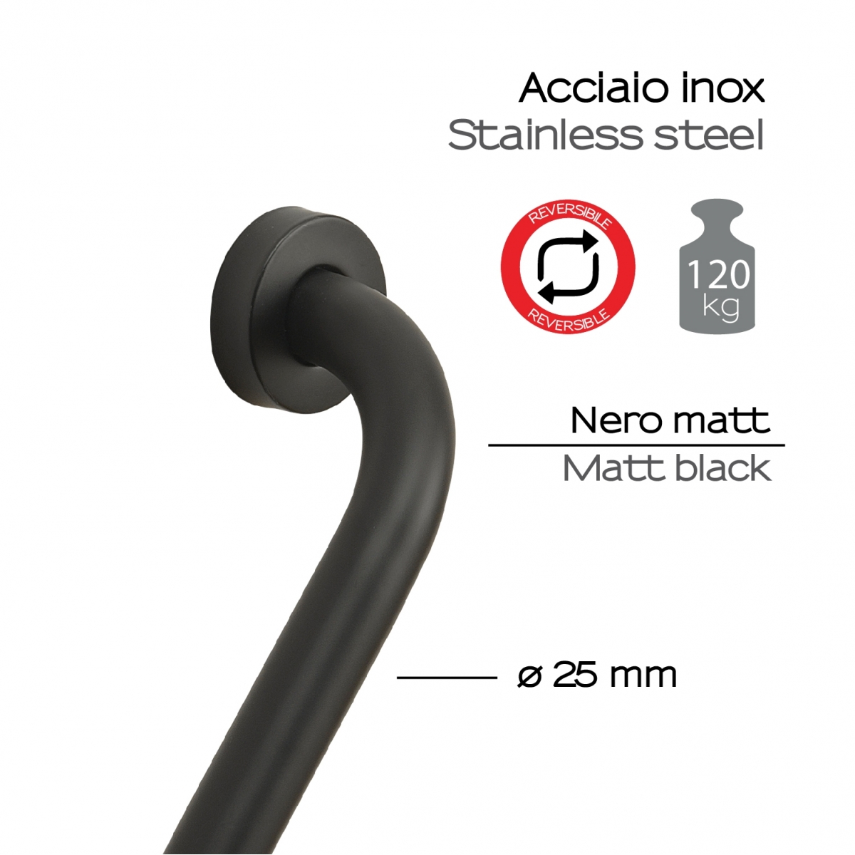 Poignée noire mate jusqu’à 135º