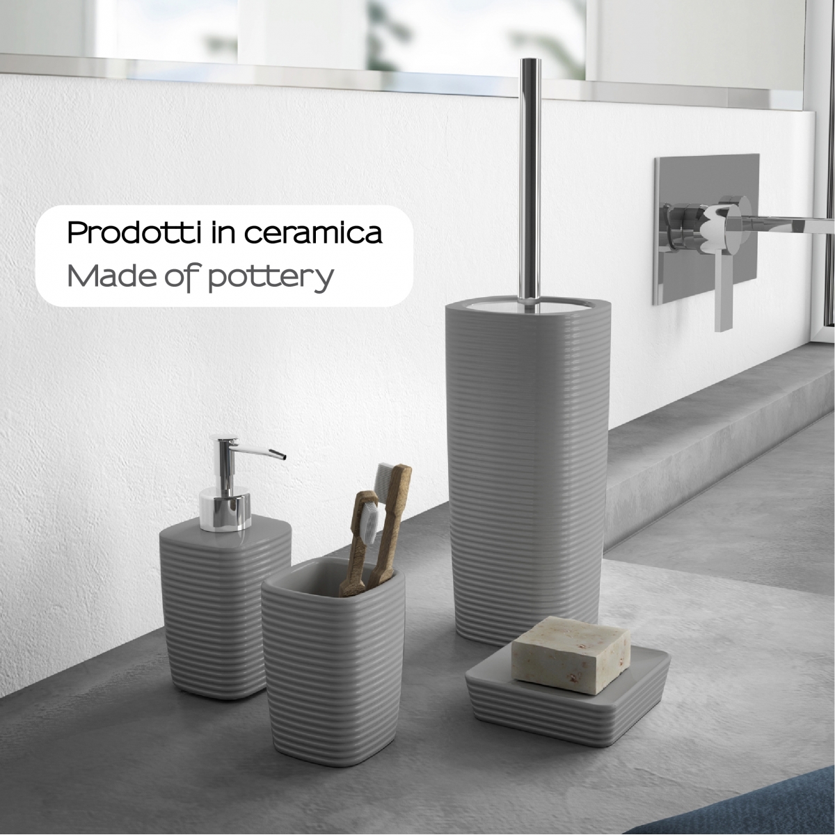 Kelly Room Photos Set 4 Pz. (Dispenser, Brush holder, Soap dish, Toilet brush) Gray [52321]