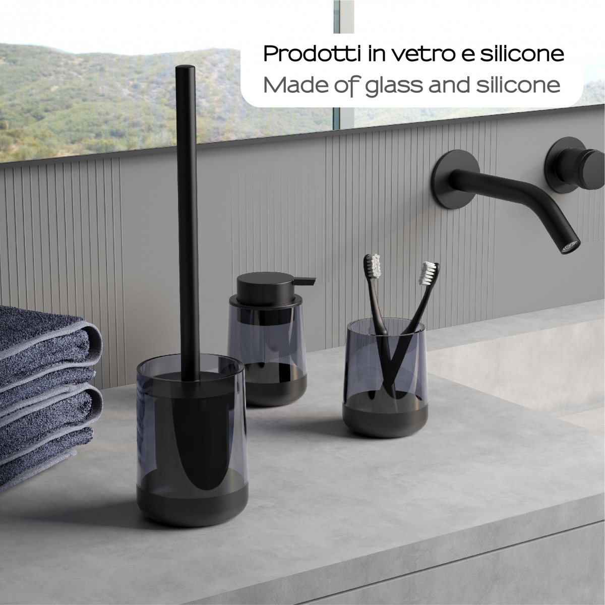 Détail de Nicole Set 3 Pcs. (Distributeur, Porte-brosse à dents, Porte-brosse) Bleu