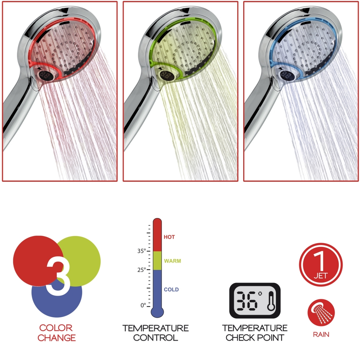 Ambient photos of Shower Handle 1 Jet Thermo Lighto 00 Chrome [52370]