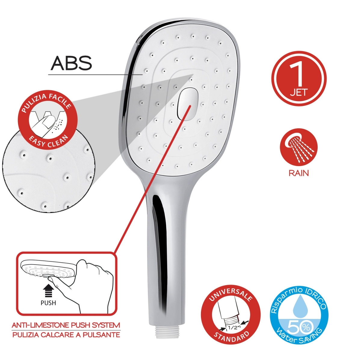 Detalhe da alça do chuveiro 1 Jet Tendence 08 cromado-branco