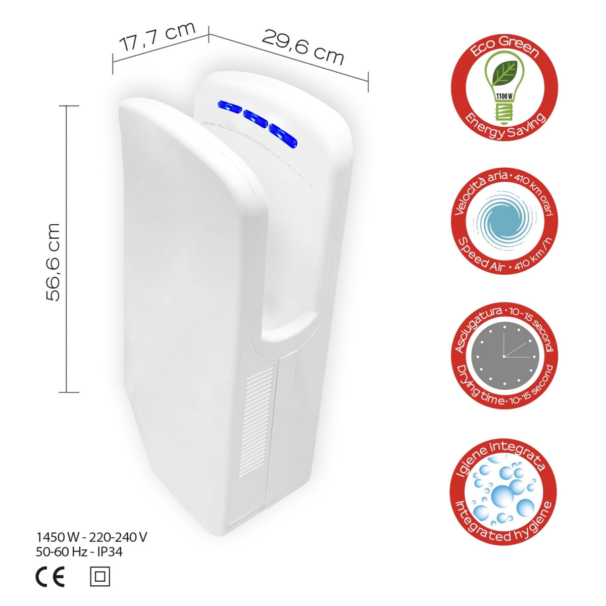 Ambient photos of Automatic Vertical Hand Dryer 1450W Diablo White [52460]