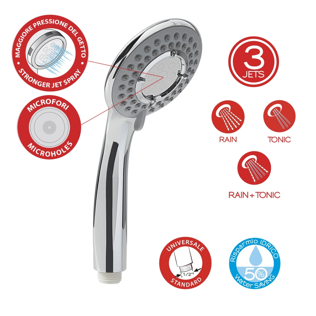 Photo de Poignée de douche 3 jets Top 03 Tonic Chrome