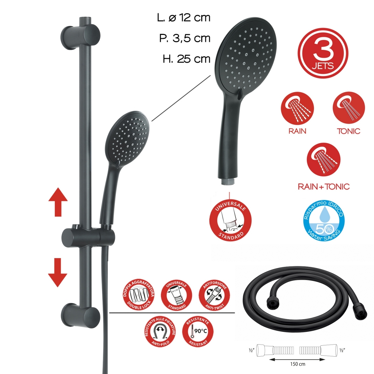 Detail of Tech 13 Matte Black Shower Set