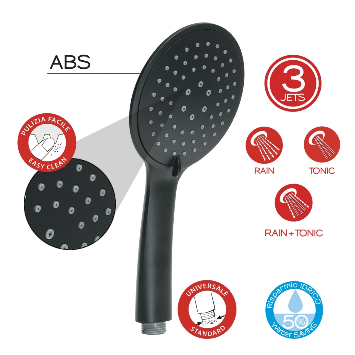 Photo of 3 Jets Tech 13 Matte Black Shower Handle