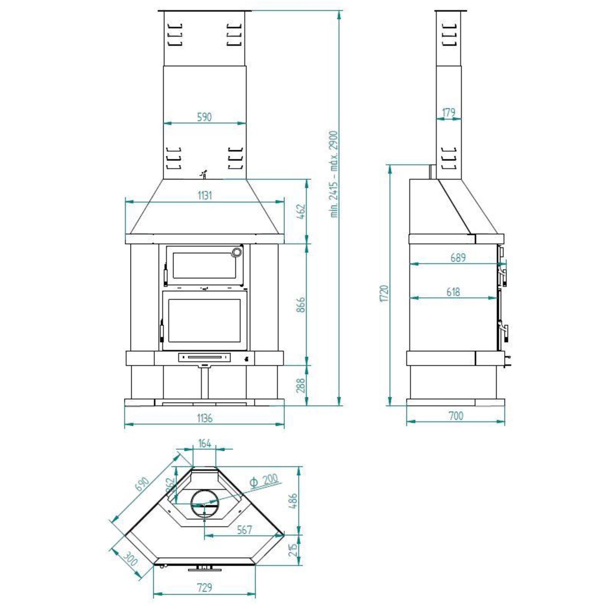 Foyer au bois d’angle avec four C-300-RH + Cadeau direct FM CHAUFFAGE