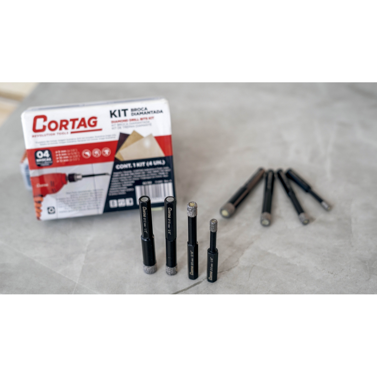 Kit Brocas Diamantada Vaccum 5, 8, 10 Y 12 Mm Porcelánico En Seco