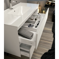 Ambient photos of Luton suspended bathroom furniture 80 cm wide Matte White color with integrated sink [53752]