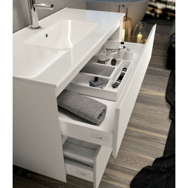 Foto de Mueble de baño suspendido Luton de 80 cm de ancho color Blanco Mate con lavabo integrado