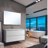 Fotografias de ambiente do móvel de casa de banho suspe1nso Luton de 100 cm de largura em branco mate com lavatório integrado [5