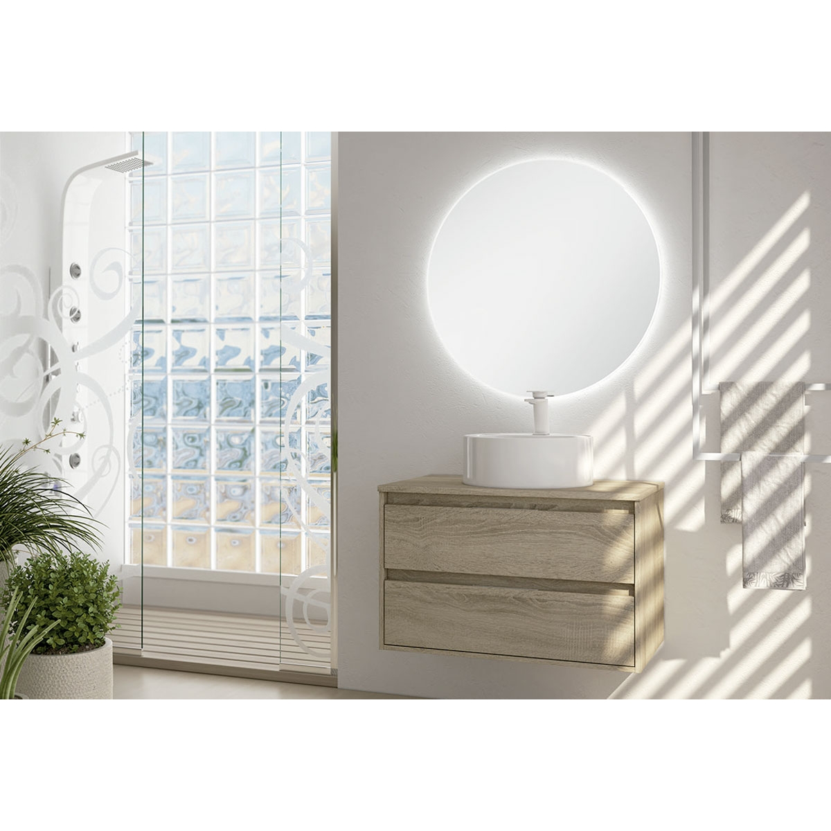 Fotos ambiente de Mueble de baño suspendido Bolton de 80 cm de ancho color Cambrian con lavabo integrado [53771]