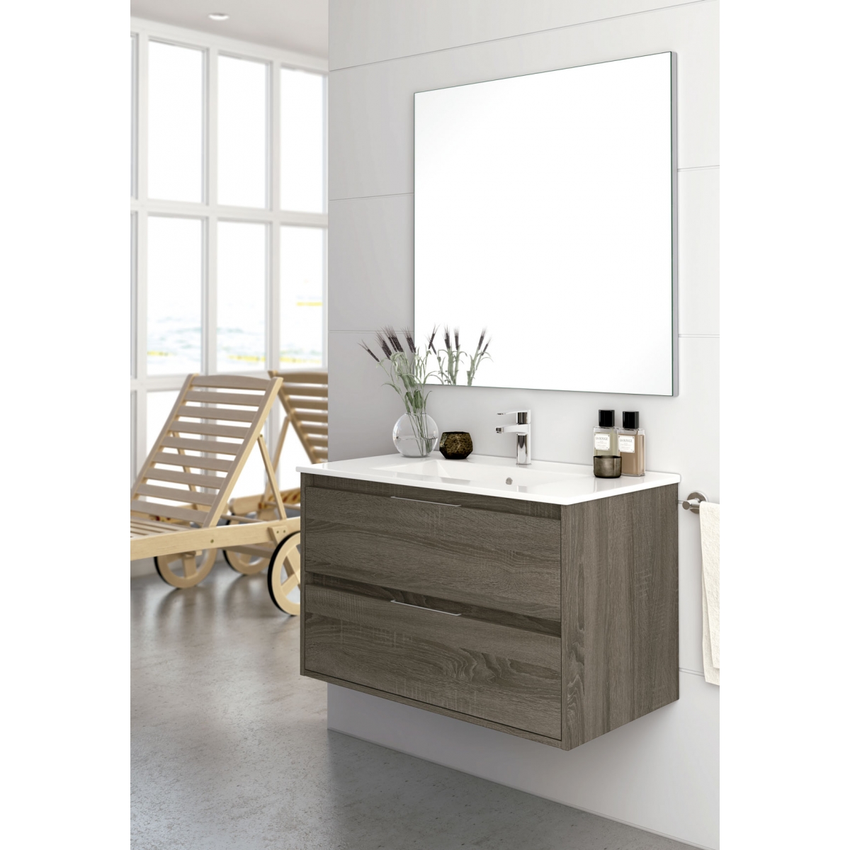 Fotos ambiente de Mueble de baño suspendido Bolton de 80 cm de ancho color Britannia con lavabo integrado [53776]