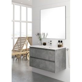 Foto de Mueble de baño suspendido Bolton de 80 cm de ancho color Cemento con lavabo integrado
