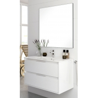 Detalle de Mueble de baño suspendido Bolton de 100 cm de ancho color blanco con lavabo integrado