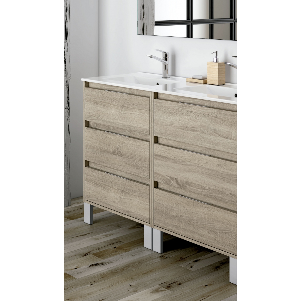 Ambient photos of Bolton 60 cm wide bathroom furniture in Cambrian color with integrated sink [53800]