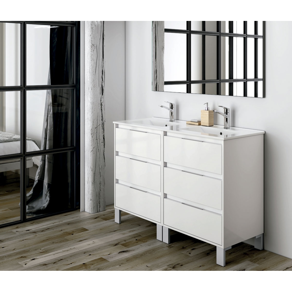 Fotos ambiente de Mueble de baño de suelo Bolton de 60 cm de ancho color blanco con lavabo integrado [53814]