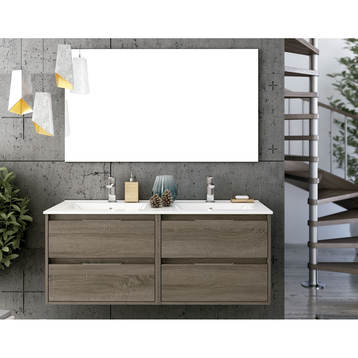 Photos d’ambiance de Bolton mobilier de salle de bain sur pied 100 cm de large couleur Britannia avec lavabo intégré [53846]