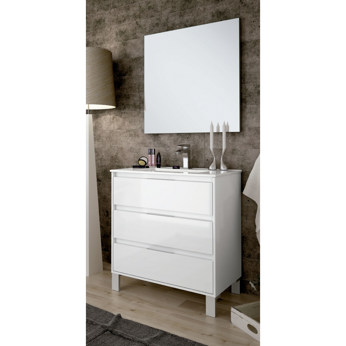Mueble de baño Bolton de 100 cm de ancho color blanco con lavabo integrado