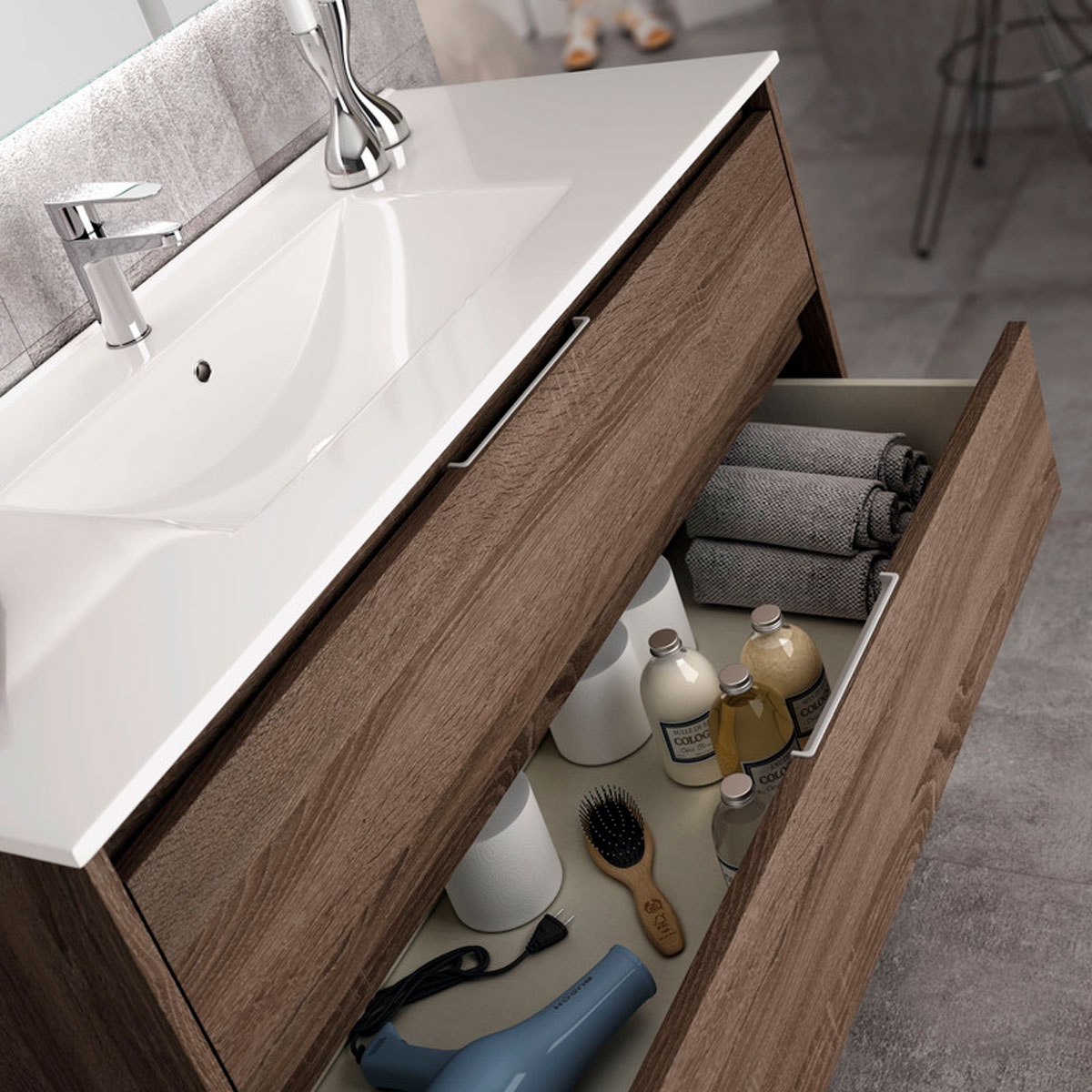 Mueble de baño Bolton de 80 cm de ancho color Britannia con lavabo integrado