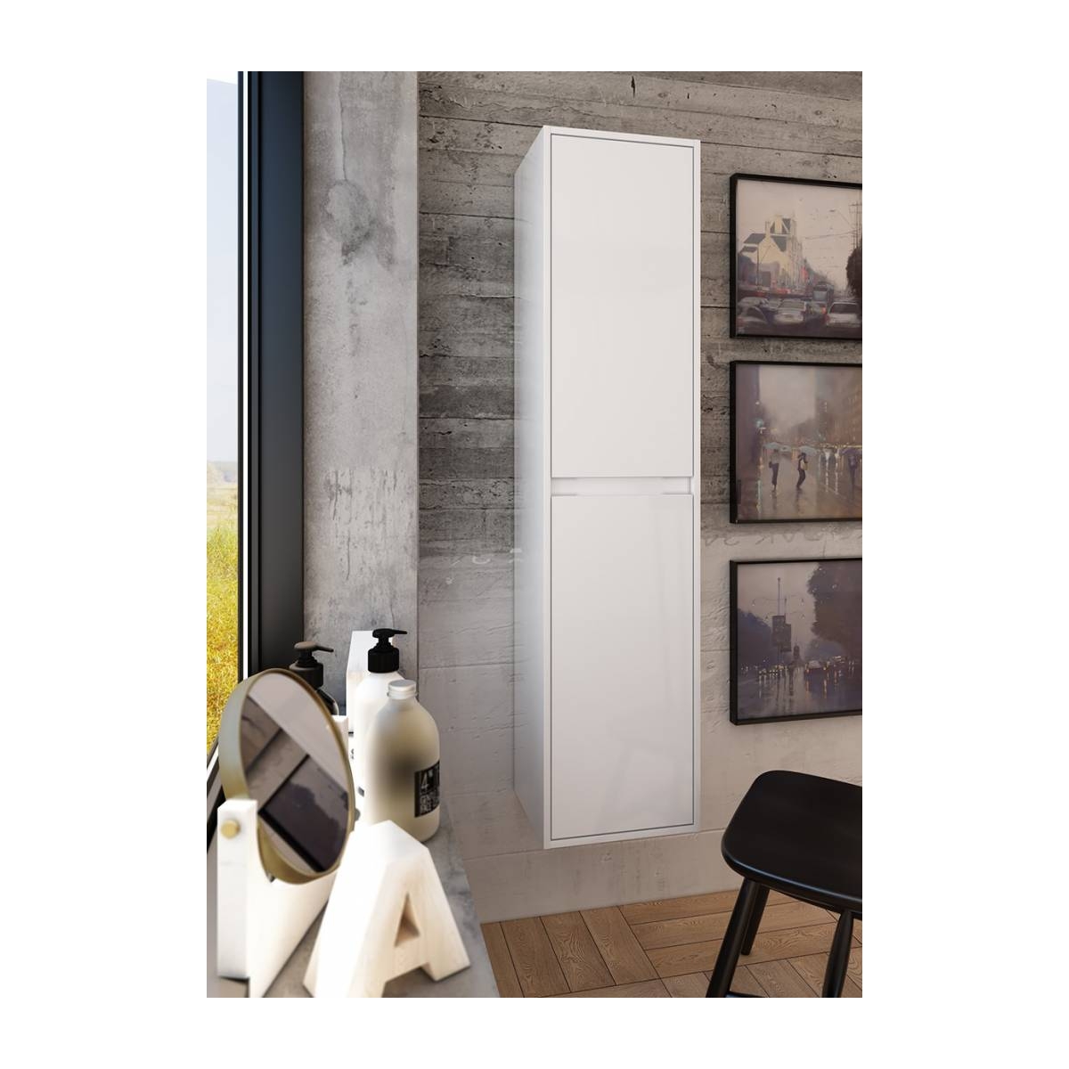Foto de Coluna suspensa de casa de banho Bolton com 35 cm de largura, cor Branco Lacado