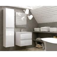 Fotografias de ambiente do móvel de ca8sa de banho suspenso Dundee de 60 cm de largura em laca branca com lavatório integrado [5