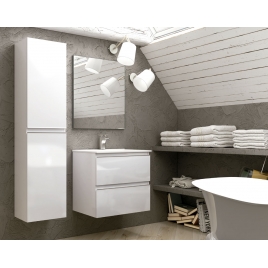 Móvel de casa de banho suspenso de 60 cm de largura Dundee em lacado branco com lavatório integrado