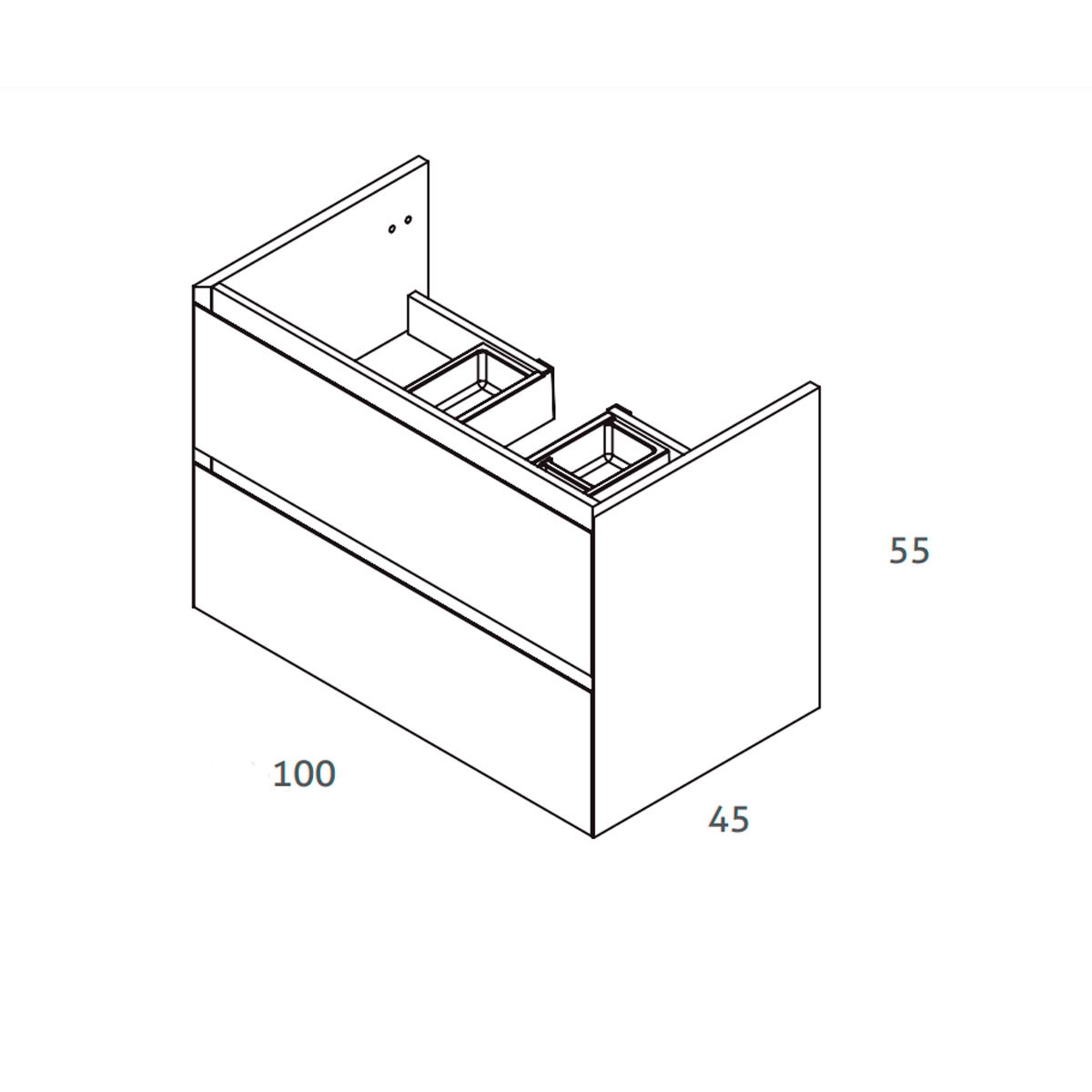 Détail du Meuble de salle de bain suspendu Luton 100 cm de large Couleur noir mat avec lavabo intégré