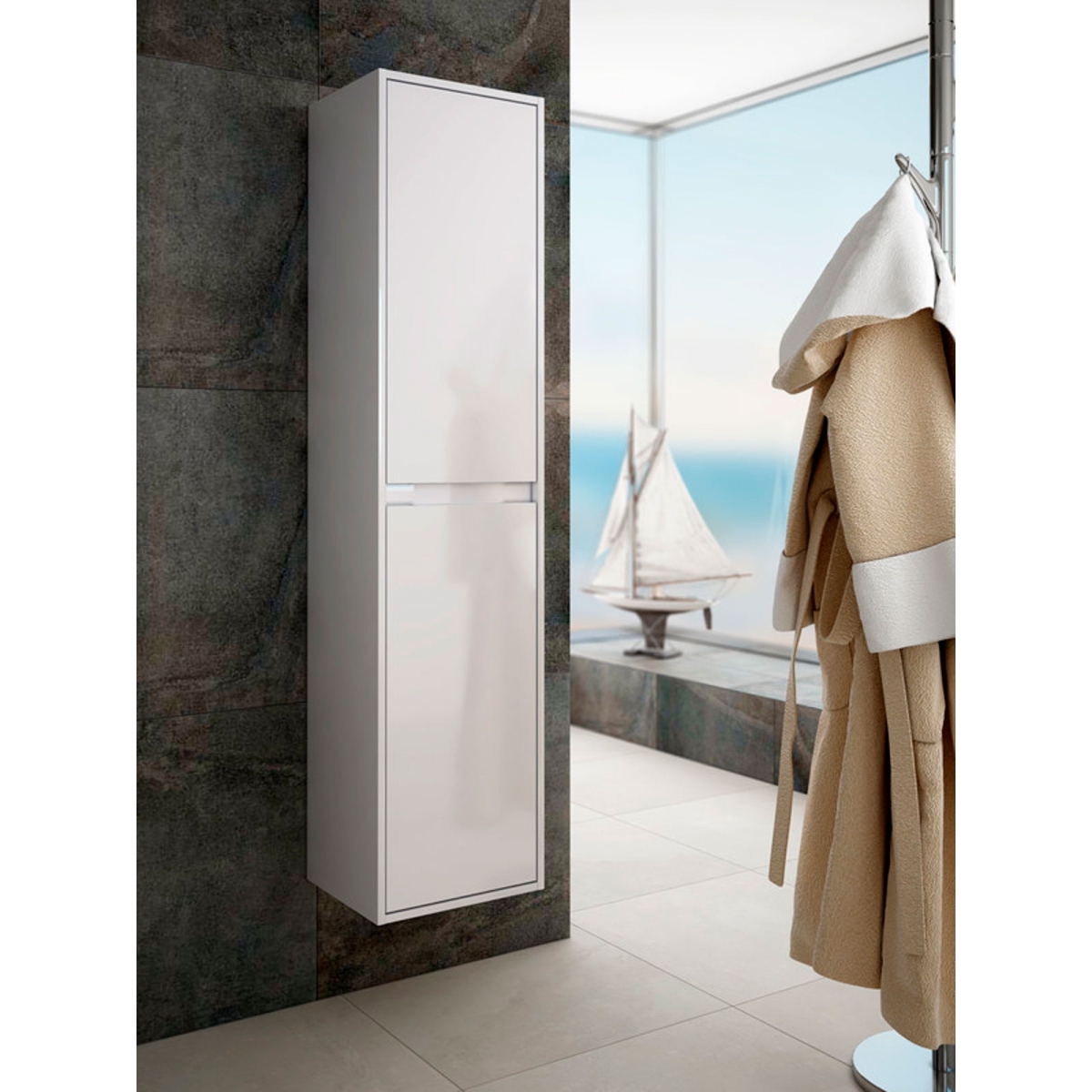 Fotografias de ambiente do móvel de casa de banho suspenso Bolton de 100 cm de largura, branco, com lavatório integrado [54042] 