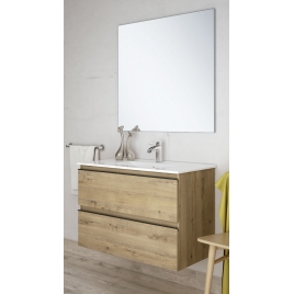 Foto de Mueble de baño suspendido Dundee de 80 cm de ancho color Roble Otippo con lavabo integrado