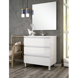 Mueble de baño de suelo Dundee de 60 cm de ancho color Blanco Lacado con lavabo integrado