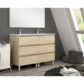 Dundee floor bathroom furniture 100 cm wide Bamboo color with integrated sink