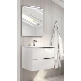 Foto de Mueble de baño suspendido Oban de 60 cm de ancho color Blanco Lacado con lavabo integrado